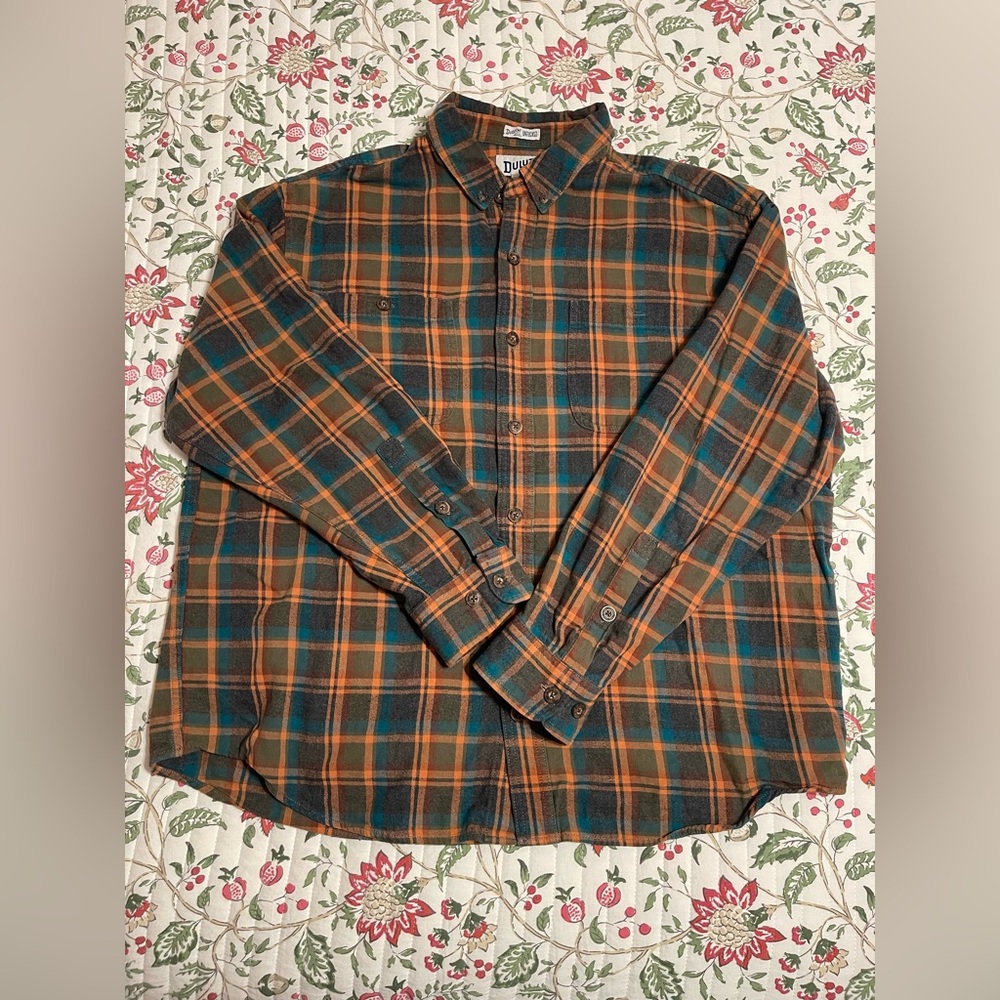 Duluth Trading Co Plaid Shirt - Teal and Rust